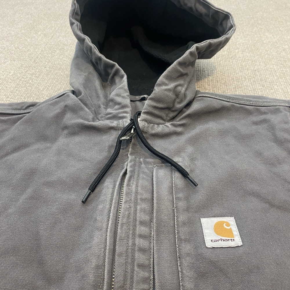 Carhartt Hooded Vest Gravel Grey Fleece Lined Duck Canvas 103837 GVL Size Large - Picture 2 of 10